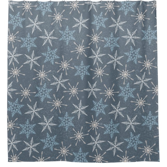 Winter Christmas Blue Snowflakes Pattern Duschvorhang (Vorderseite)