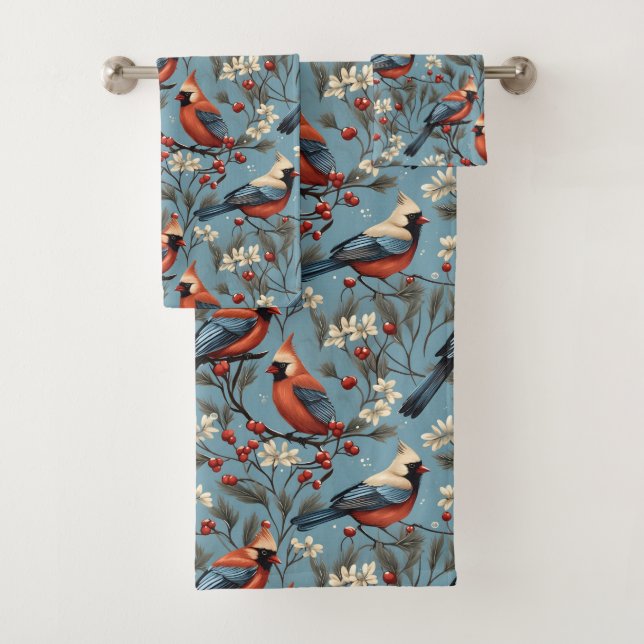 Winter Christmas Cardinal  Badhandtuch Set (Insitu)