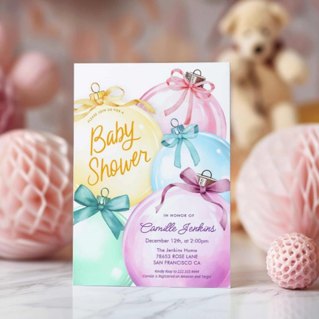 Winter Christmas Girl Baby Shower Einladung (Winter Holiday Baby Shower Invite)