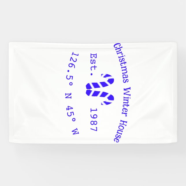 Winter Christmas house blue candy canes est. Year  Banner (Horizontal)