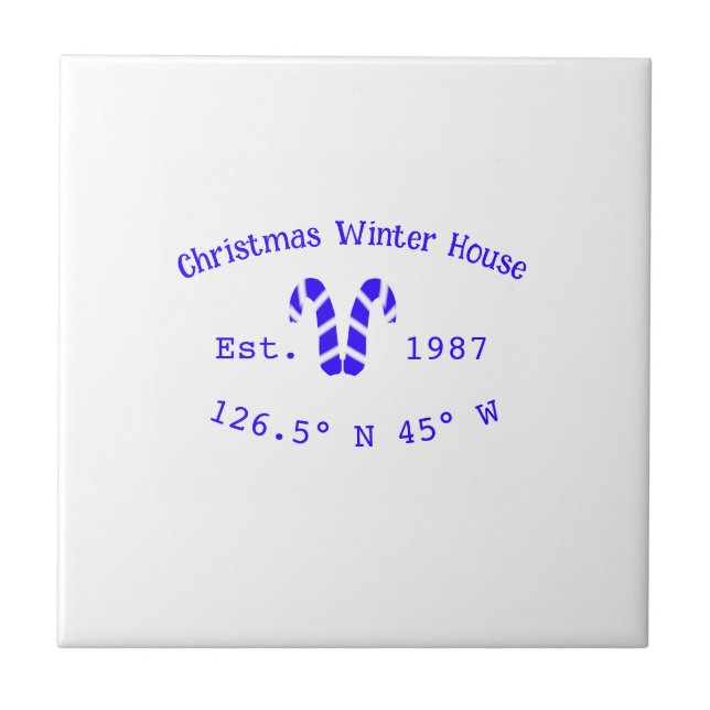 Winter Christmas house blue candy canes est. Year  Fliese (Vorderseite)