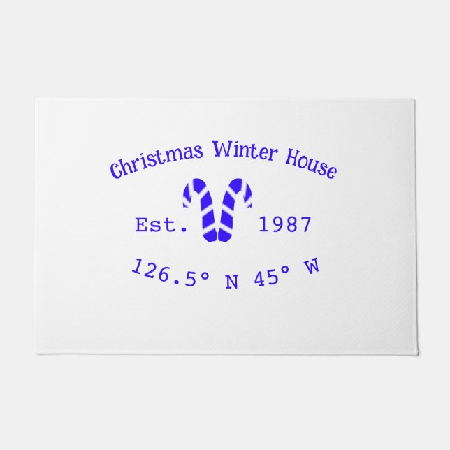 Winter Christmas house blue candy canes est. Year  Fußmatte (Vorderseite)