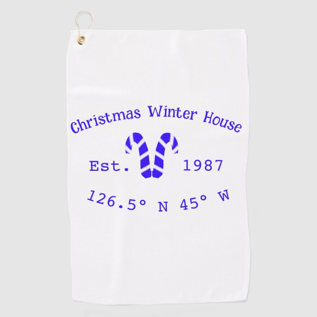 Winter Christmas house blue candy canes est. Year  Golfhandtuch (Vorderseite)