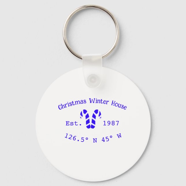 Winter Christmas house blue candy canes est. Year  Schlüsselanhänger (Vorderseite)