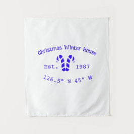 Winter Christmas house blue candy canes est. Year  Wandteppich