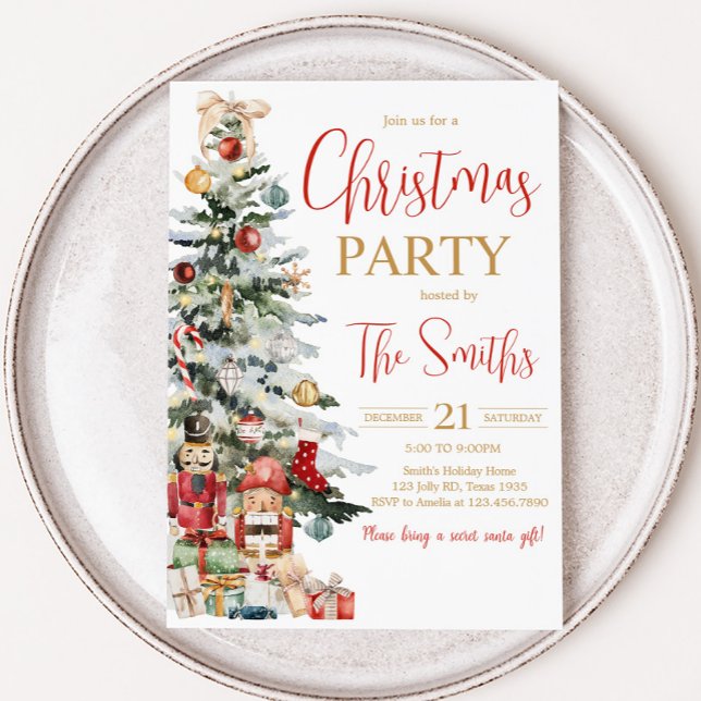 Winter Christmas Nutcracker Tree Weihnachtsfest Pa Einladung (Christmas Tree Nutcracker Christmas Party Invitation)