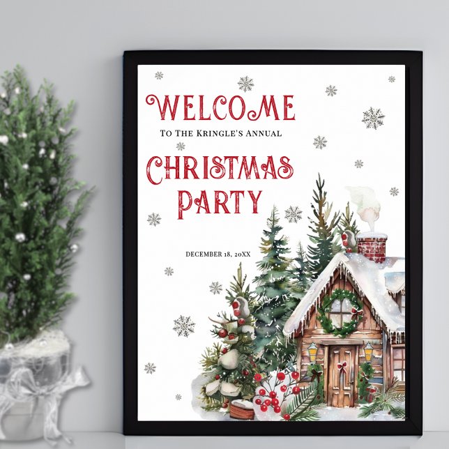 Winter Christmas Party Welcome Sign Poster (Festive Winter Christmas Party Welcome Sign)