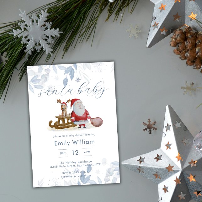 Winter Christmas Santa Baby Shower  Einladung (Winter Christmas Santa Baby Shower Invitation)