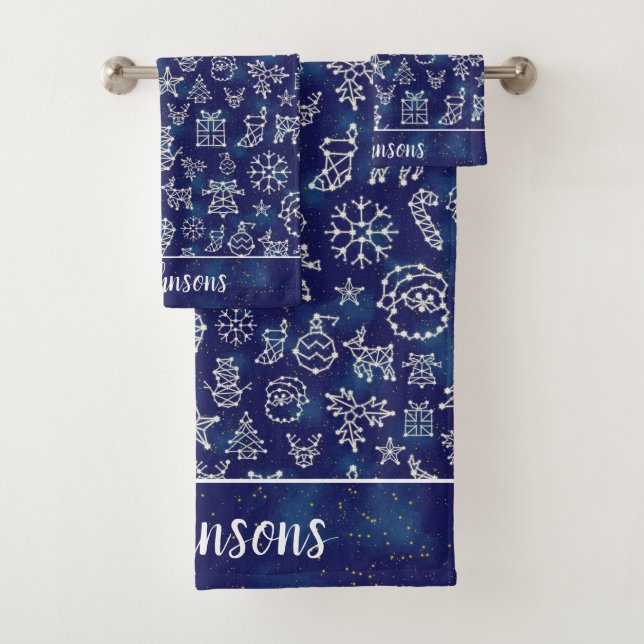 Winter Christmas Season Constellations Family Name Badhandtuch Set (Insitu)