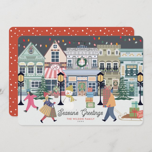 Winter Christmas Town Feiertagskarte (Vorne/Hinten)