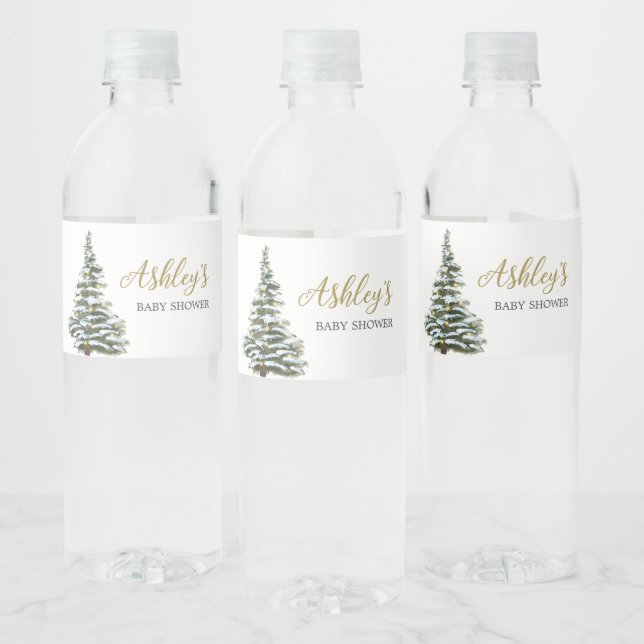 Winter Christmas Tree Baby Dusche Wasserflaschenetikett (Flaschen)