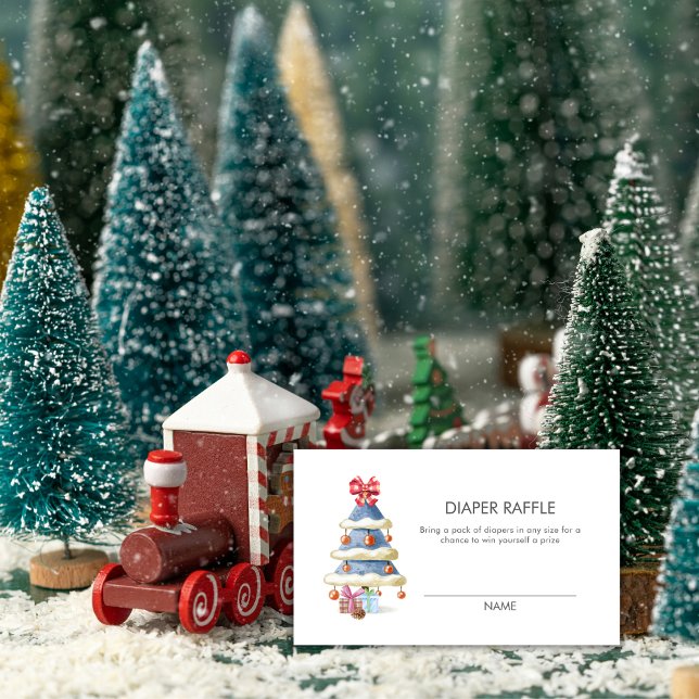 Winter Christmas Tree Diaper Raffle Baby Shower  Begleitkarte (Winter Christmas Tree Diaper Raffle Baby Shower Enclosure Card)