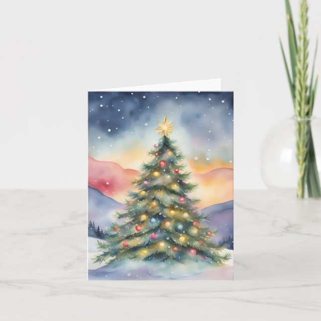Winter Christmas Tree Snowy Sunset Scenery Karte (Vorderseite)