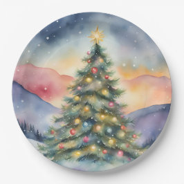 Winter Christmas Tree Snowy Sunset Scenery Pappteller