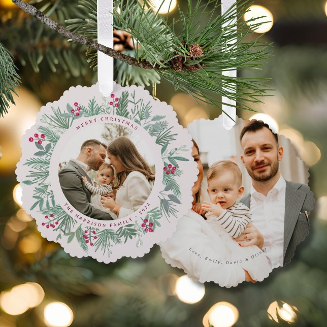 Winter Christmas Wreath with Photo  Ornament Karte (Von Creator hochgeladen)