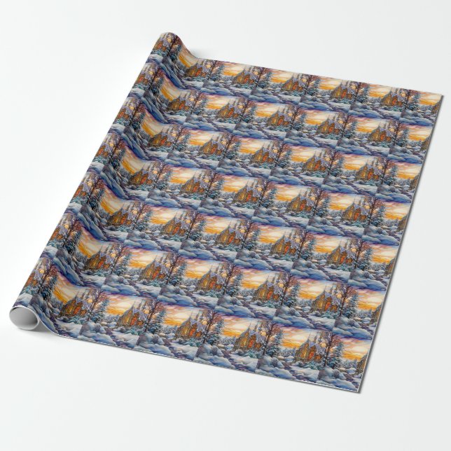 Winter Church Wrapping Paper Geschenkpapier (Ungerollt)