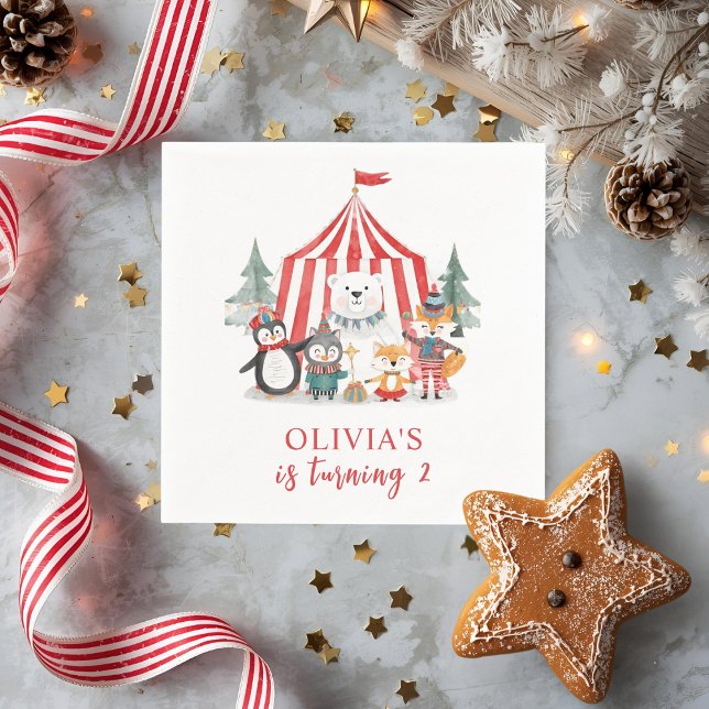 Winter Circus Animal Birthday Sign | Cute Woodland Serviette (Von Creator hochgeladen)