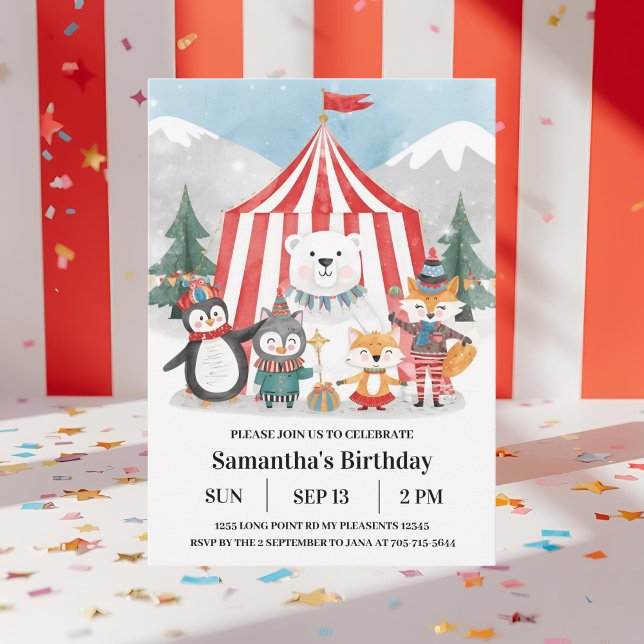 Winter Circus Birthday Invitation | Cute Penguin Einladung (Von Creator hochgeladen)