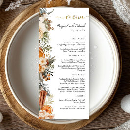 Winter Citrus Floral Christmas Hochzeitsmenü Menükarte