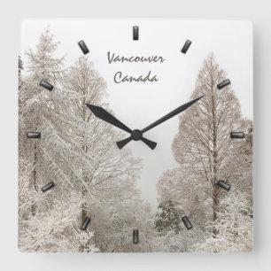 Winter Clock Custom Winter Wonderland Wall Clock Quadratische Wanduhr