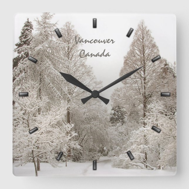 Winter Clock Custom Winter Wonderland Wall Clock Quadratische Wanduhr (Vorderseite)