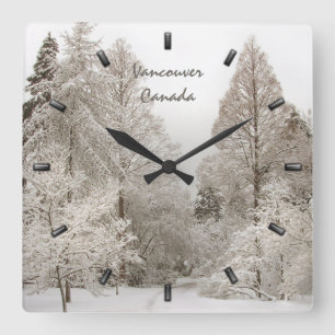 Winter Clock Custom Winter Wonderland Wall Clock Quadratische Wanduhr