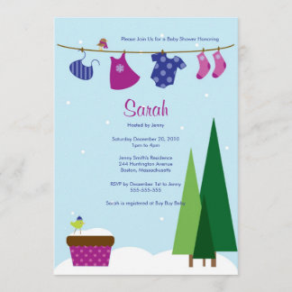 Winter Clothesline Baby Girl Dusche Einladung