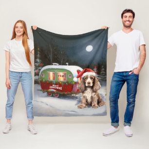 Winter-Cocker-Spaniel-Wohnwagen-Weihnachtsabenteue Fleecedecke
