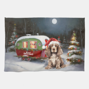 Winter Cocker Spaniel Wohnwagen Weihnachtsabenteue Geschirrtuch
