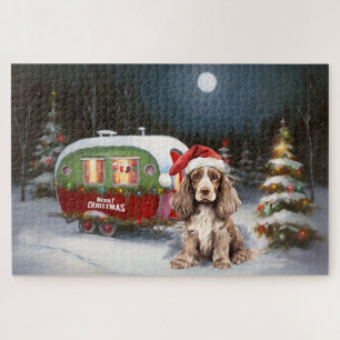 Winter-Cocker-Spaniel-Wohnwagen-Weihnachtsabenteue Puzzle