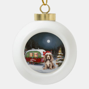 Winter Cocker Spanisch Caravan Weihnachtsabenteuer Keramik Kugel-Ornament