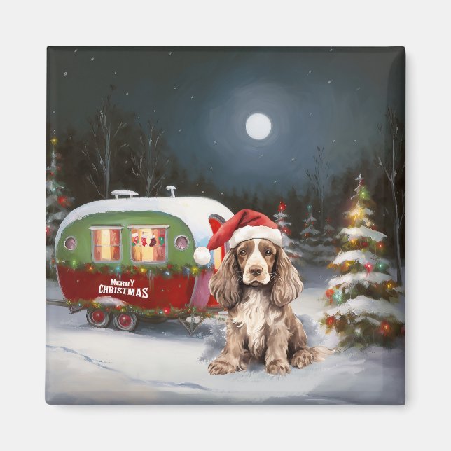 Winter Cocker Spanisch Caravan Weihnachtsabenteuer Magnet (Vorne)