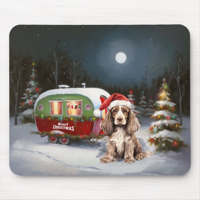 Winter Cocker Spanisch Caravan Weihnachtsabenteuer Mousepad (Vorne)