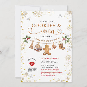 Winter-Cookies & Kakao-Geburtstags-Gold-Schneefloc Einladung