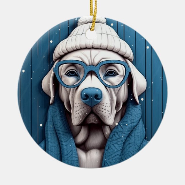Winter Cool Hundeschmuck Keramik Ornament (Vorne)