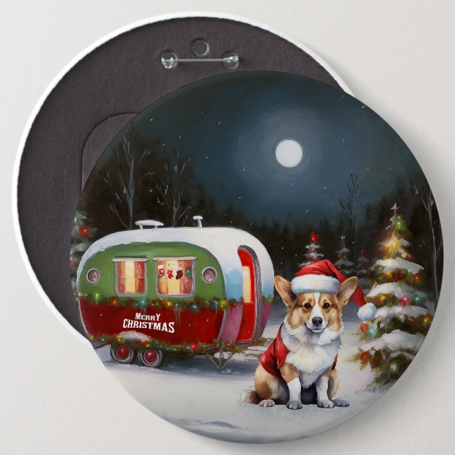 Winter Corgi Caravan Weihnachtsabenteuer Button (Vorne & Hinten)