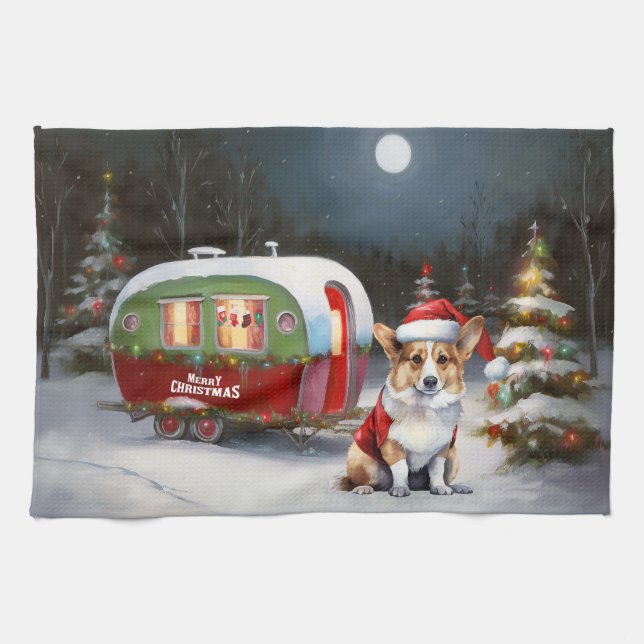 Winter Corgi Caravan Weihnachtsabenteuer Geschirrtuch (Horizontal)