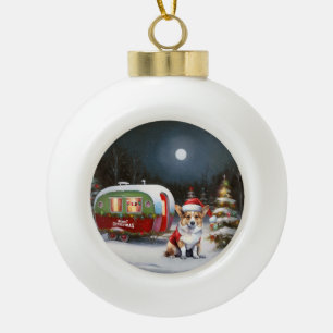 Winter Corgi Caravan Weihnachtsabenteuer Keramik Kugel-Ornament