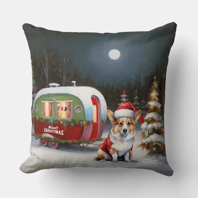 Winter Corgi Caravan Weihnachtsabenteuer Kissen (Vorderseite)