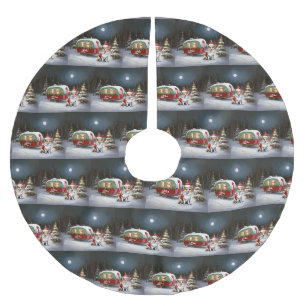 Winter Corgi Caravan Weihnachtsabenteuer Polyester Weihnachtsbaumdecke