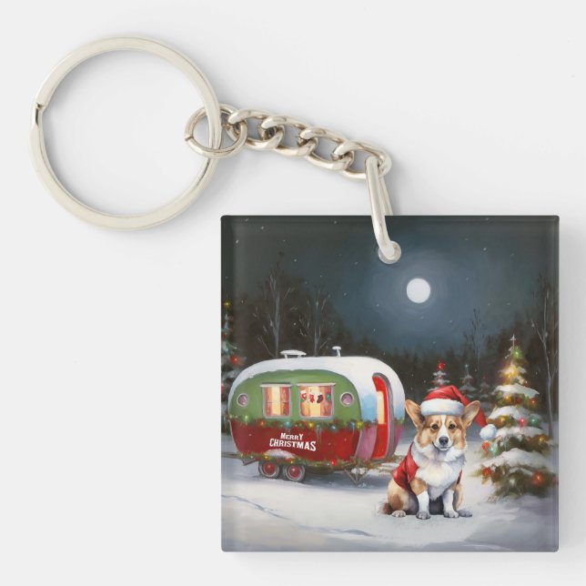 Winter Corgi Caravan Weihnachtsabenteuer Schlüsselanhänger (Vorderseite)
