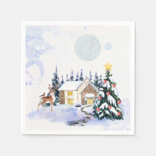 Winter Cottage Christmas Paper Napkins Serviette (Vorderseite)