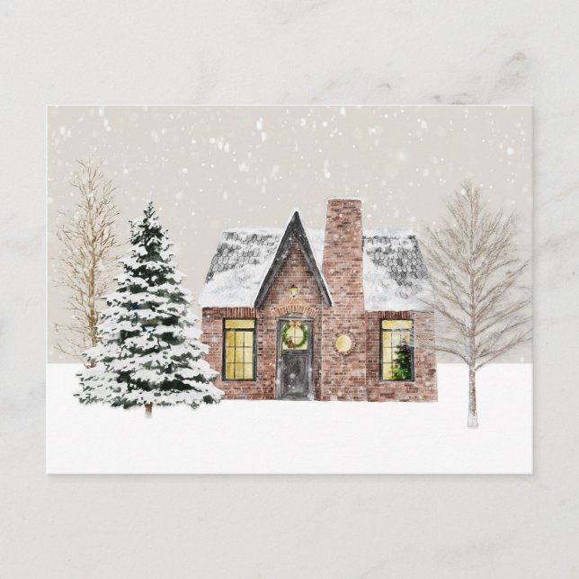 Winter Cottage Haus Schneefall Postkarte (Vorderseite)