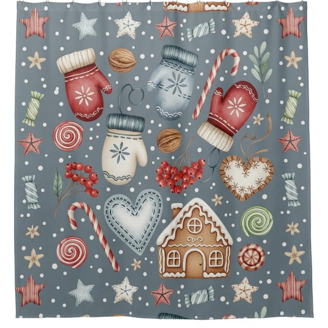 Winter Cottage - Mittens, Gingerbread & Sweets (3) Duschvorhang (Vorderseite)