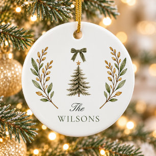 Winter Cottage Oliven-Weihnachtsandenken Keramik Ornament