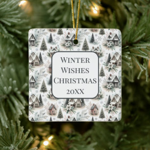 Winter Cottage Schneefall Muster Keramikornament