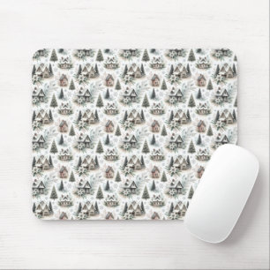 Winter Cottage Schneefall Muster Mousepad