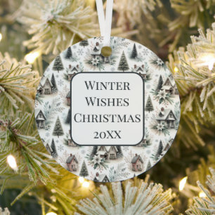 Winter Cottage Schneefall Muster Ornament Aus Metall