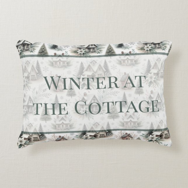 Winter Cottage Schneefall Worte Dekokissen (Vorderseite)