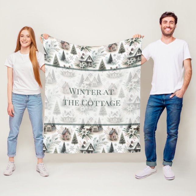 Winter Cottage Schneefall Worte Fleecedecke (Beispiel)
